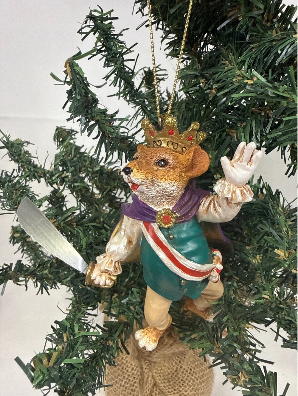 Whimsical King Mouse Christmas Ornament with Sword and Crown